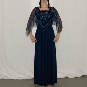 Vintage 80s floral maxi dress w/ mesh layers union tags size 12